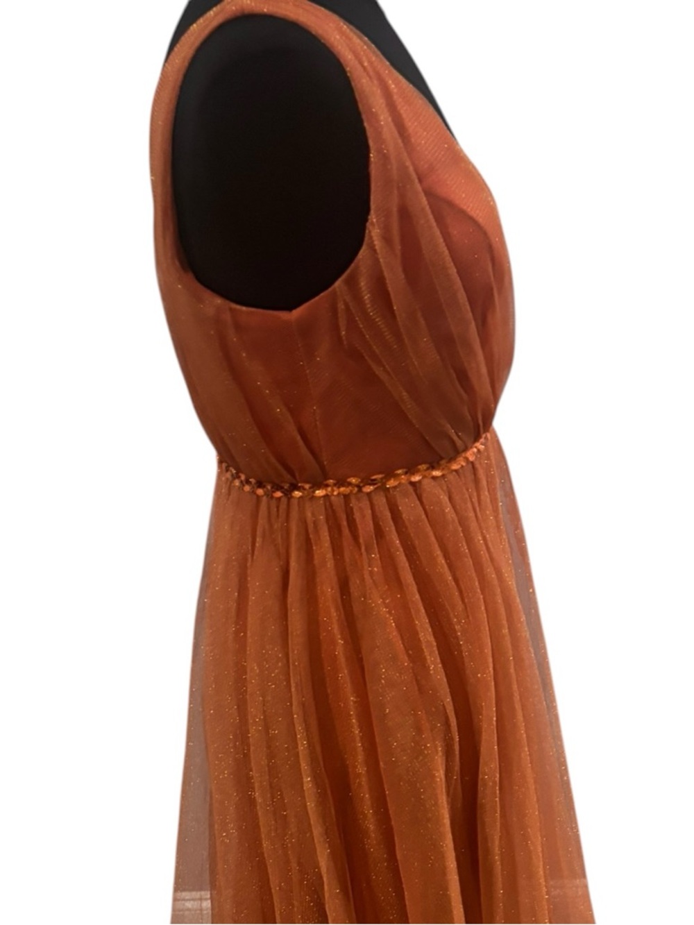 Mgiacy Burnt Orange/Rust Brown Tulle A-Line V-Neck Evening Prom Dress-size M - Picture 5 of 9